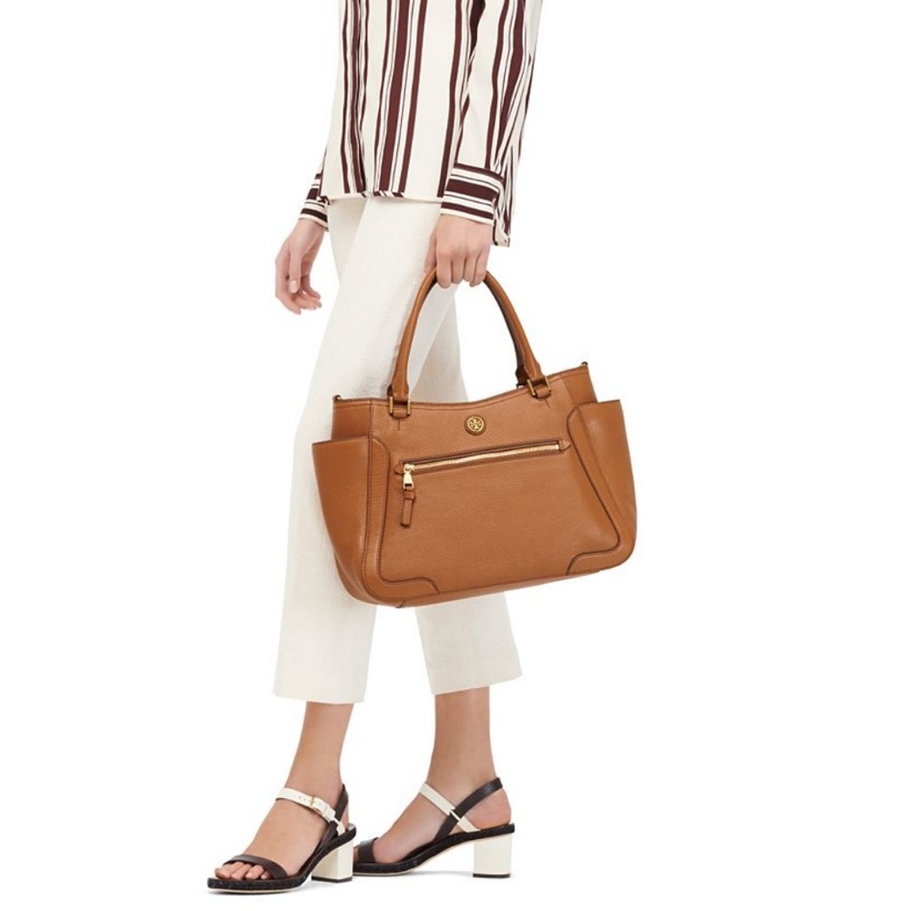 Tory Burch Crossbody Shoulder Brown Leather Tote Bag